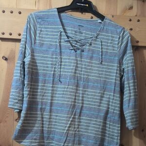 FREE With Purchase. Sonoma Gray and Cream Striped Lace-Up Top
